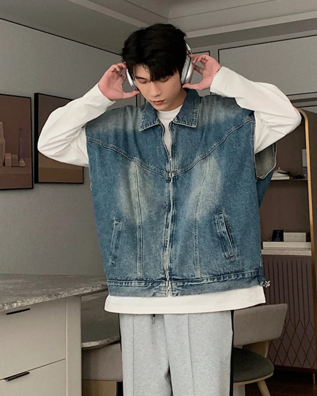 Layered Trend Denim Vest HUD0026