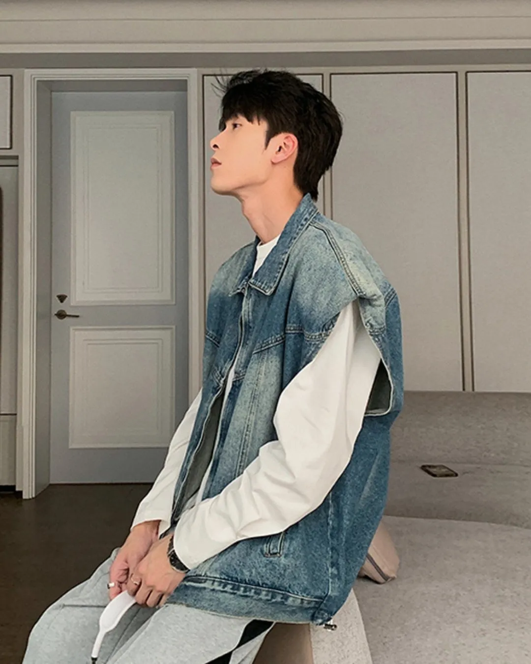 Layered Trend Denim Vest HUD0026