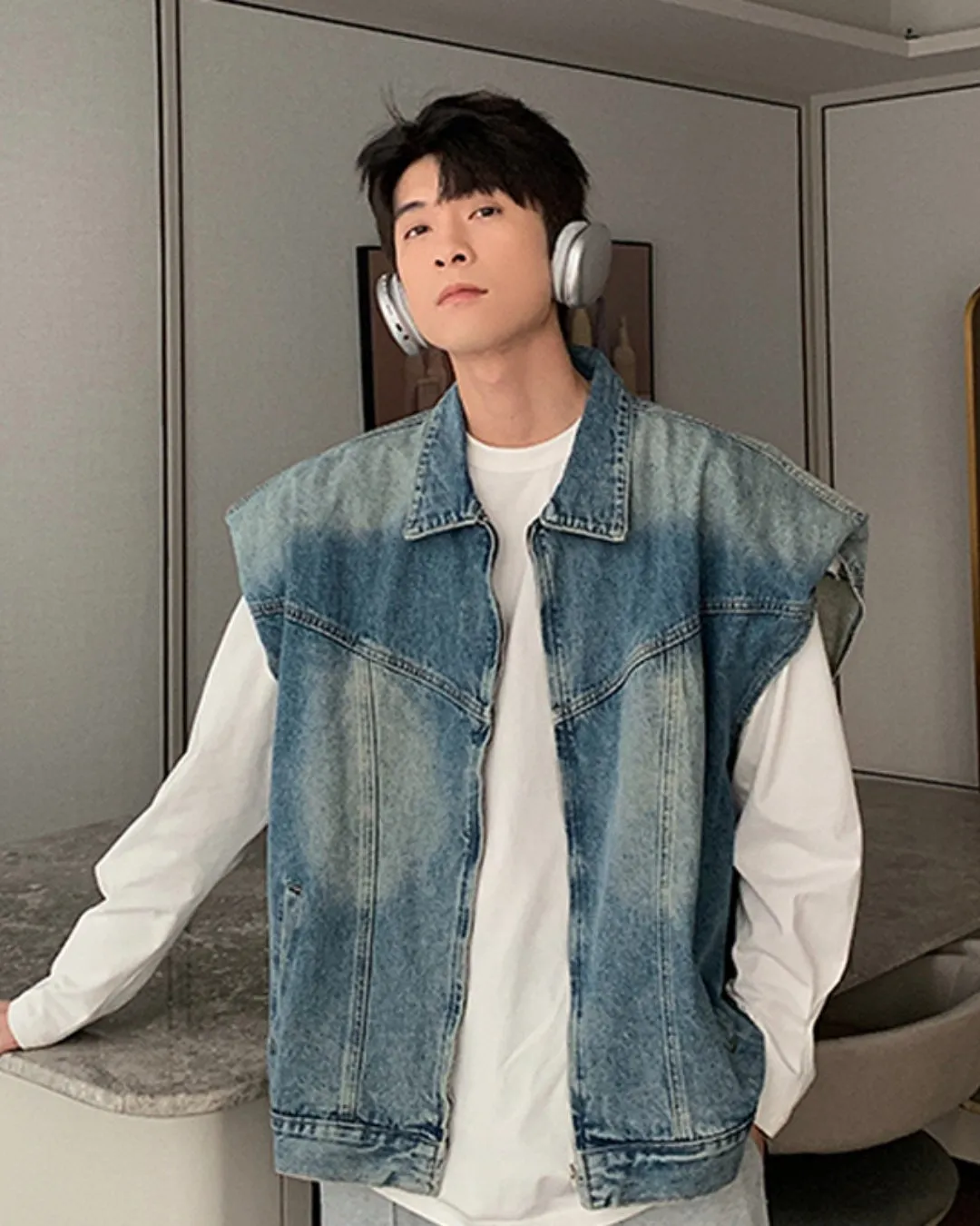 Layered Trend Denim Vest HUD0026