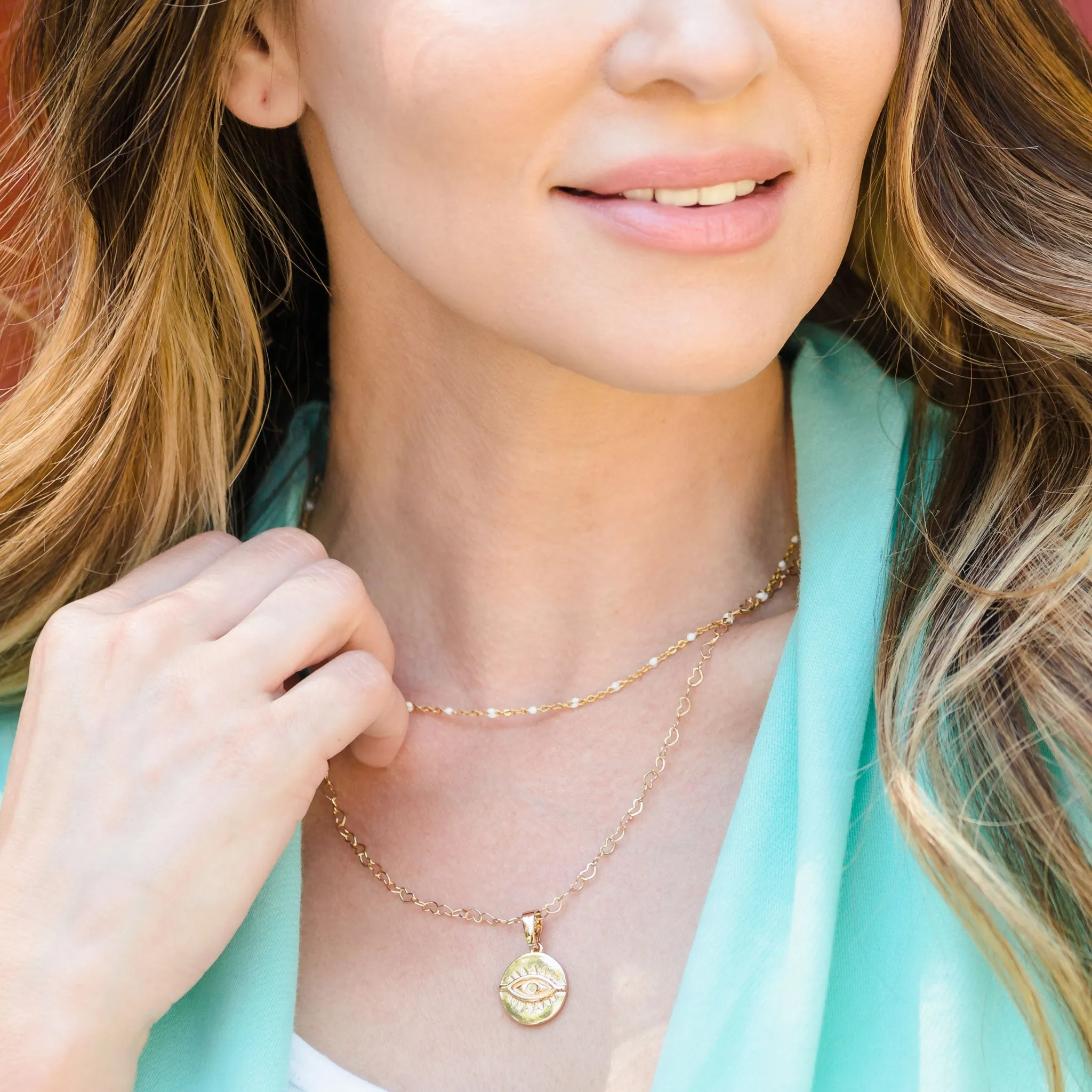 Layering Gold Evil Eye Pendant Charm