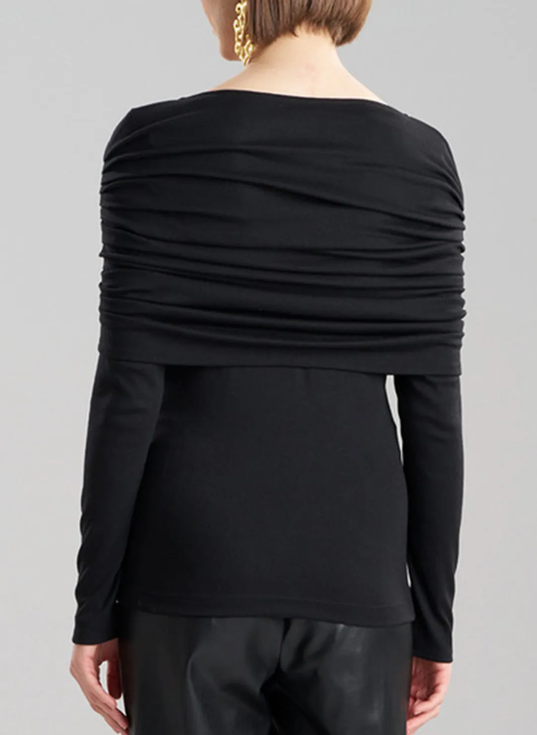 Layering Jersey Black Rouched Long Sleeve Top
