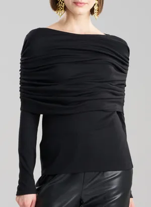 Layering Jersey Black Rouched Long Sleeve Top