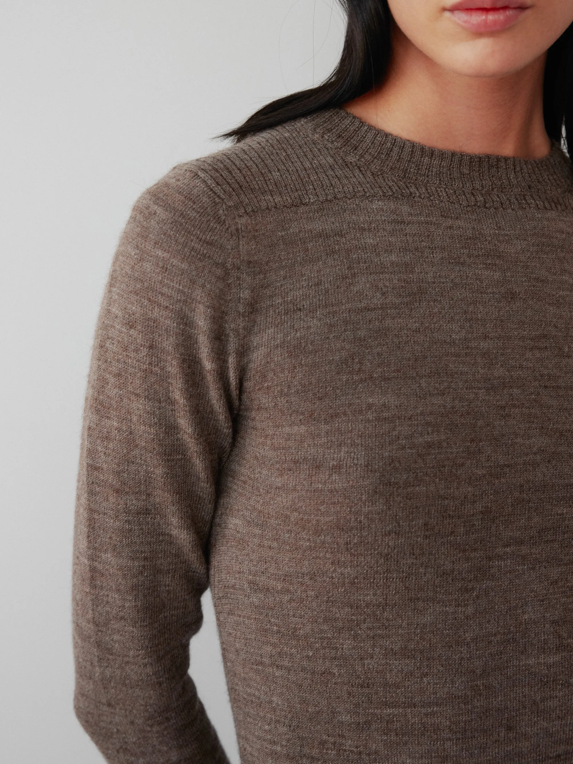 Layering Rib Crewneck in Heathered Brown