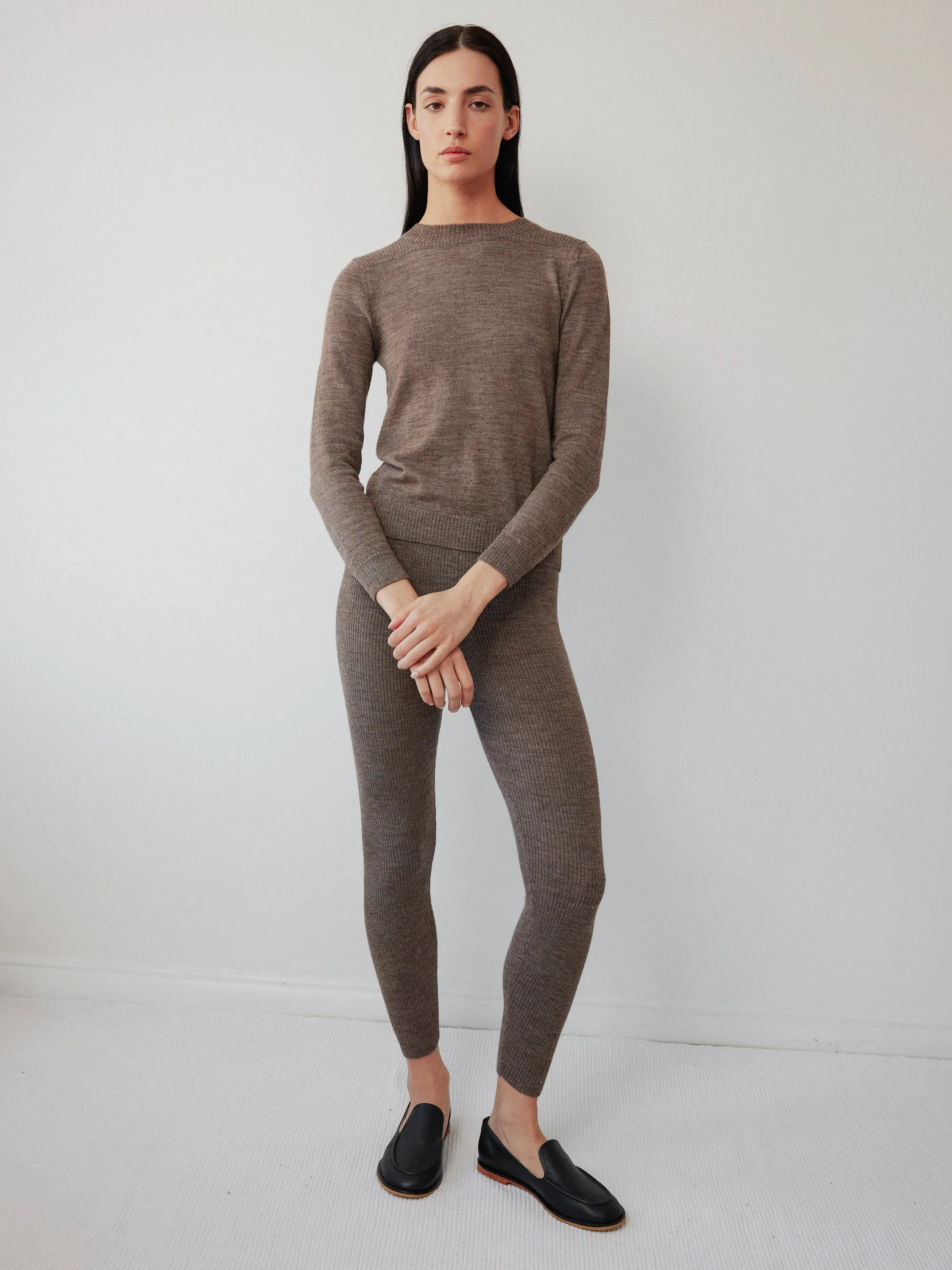 Layering Rib Crewneck in Heathered Brown