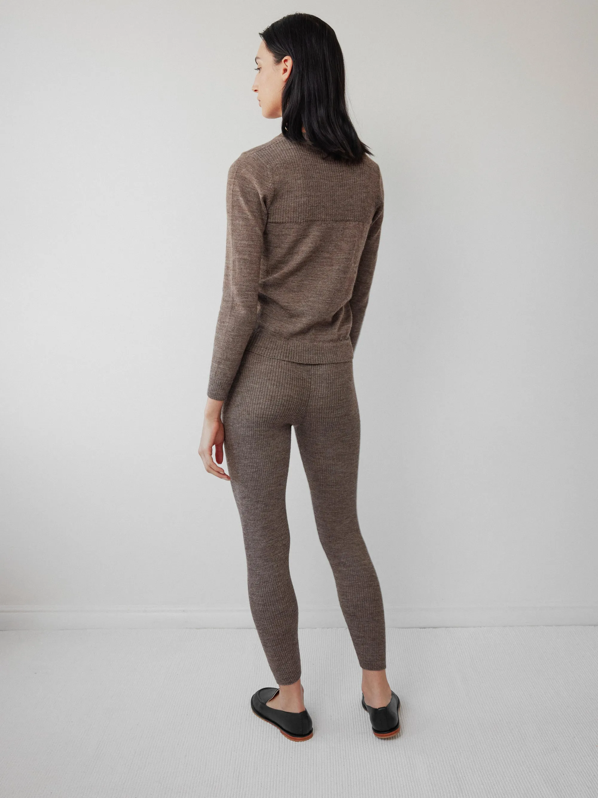Layering Rib Crewneck in Heathered Brown