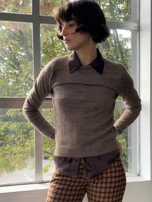 Layering Rib Crewneck in Heathered Brown
