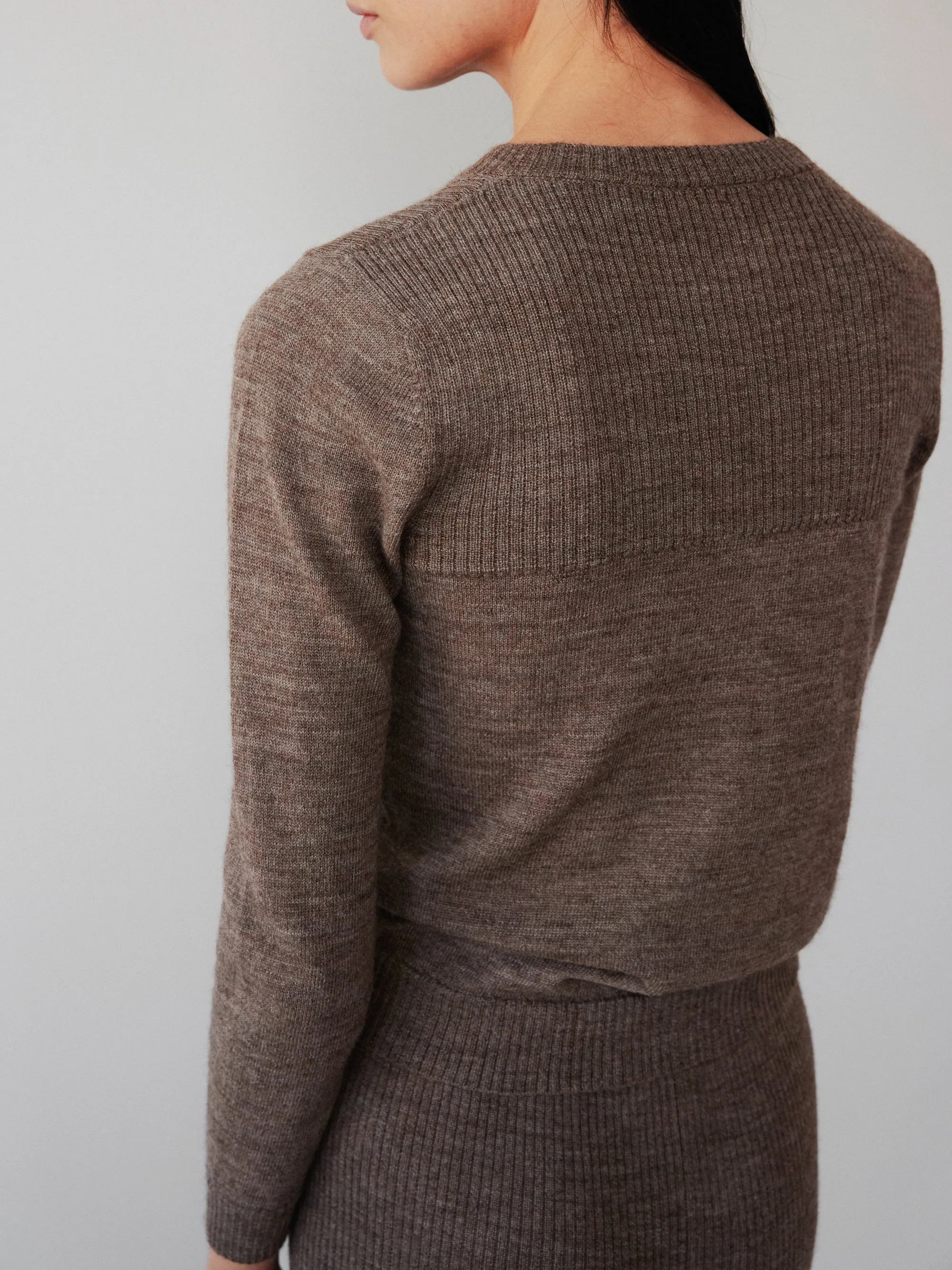 Layering Rib Crewneck in Heathered Brown
