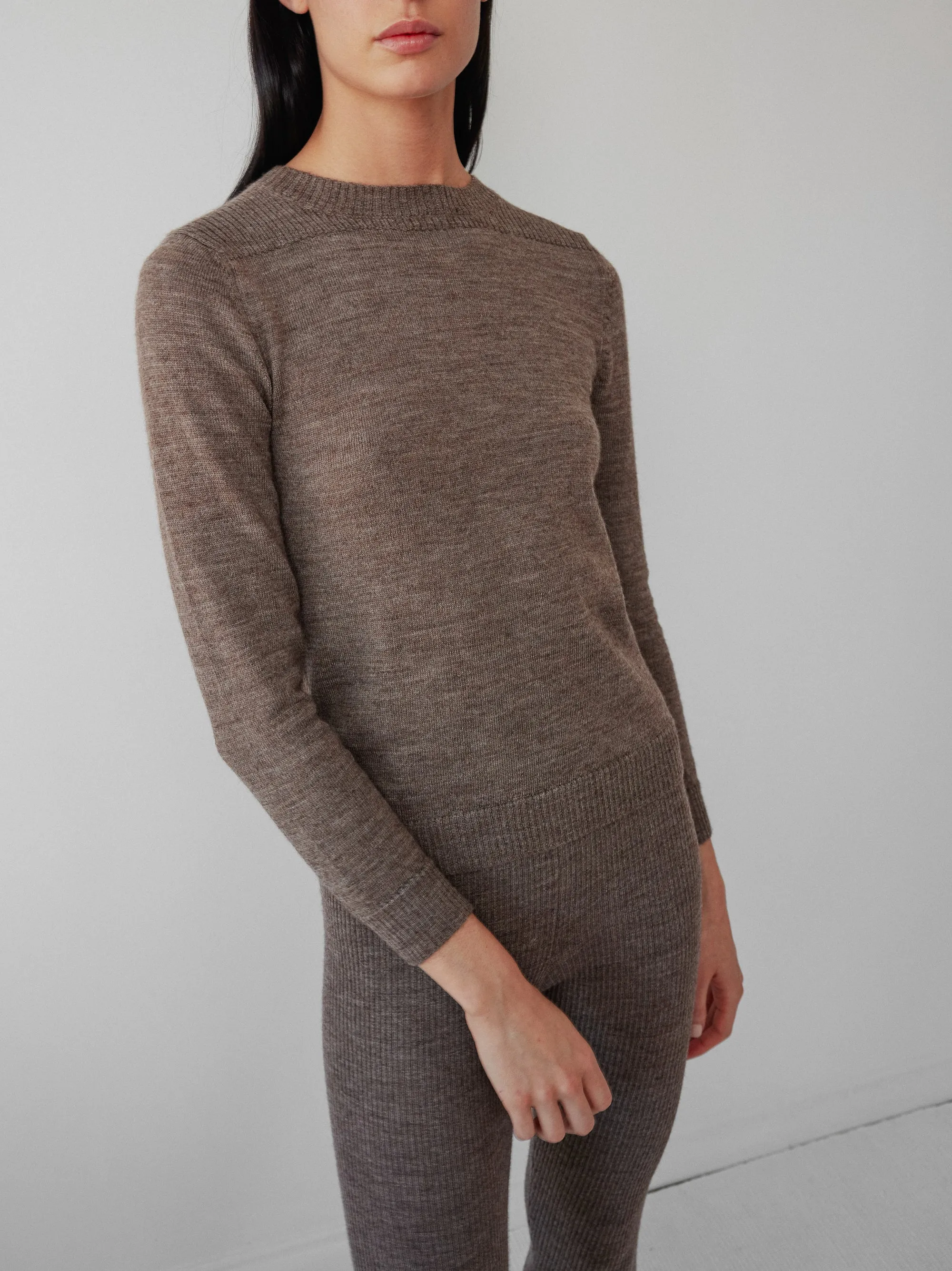 Layering Rib Crewneck in Heathered Brown