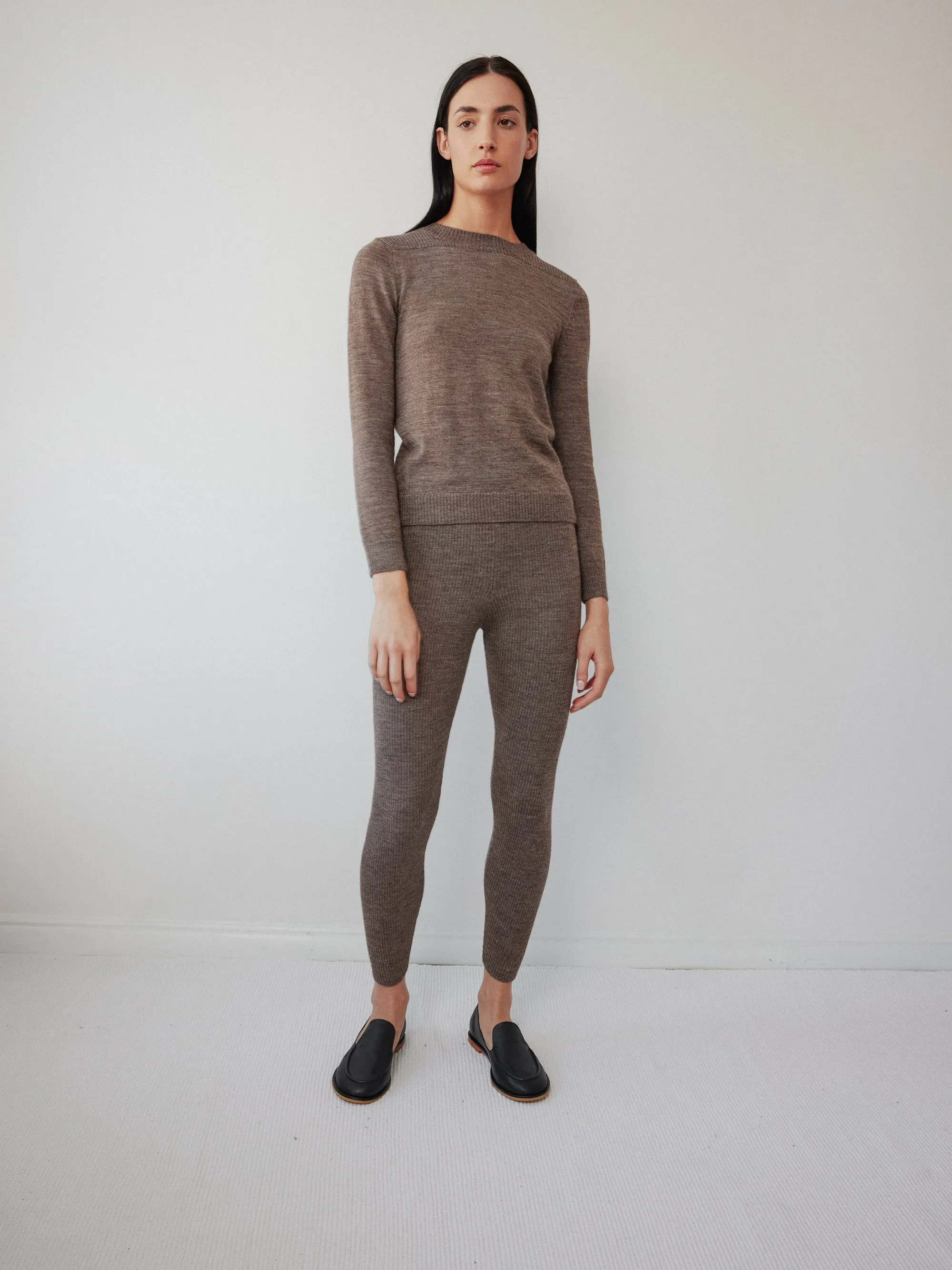Layering Rib Crewneck in Heathered Brown
