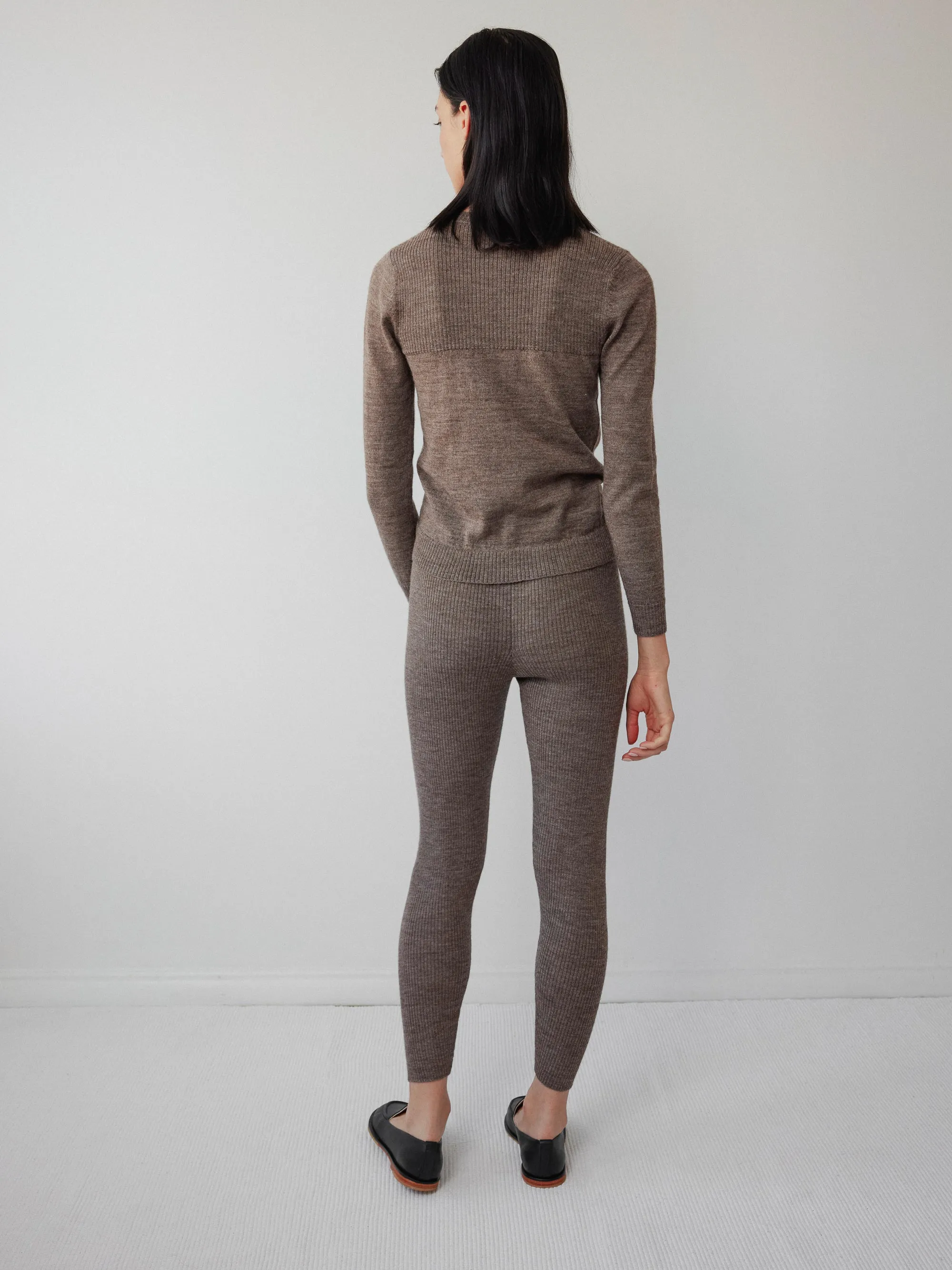 Layering Rib Crewneck in Heathered Brown