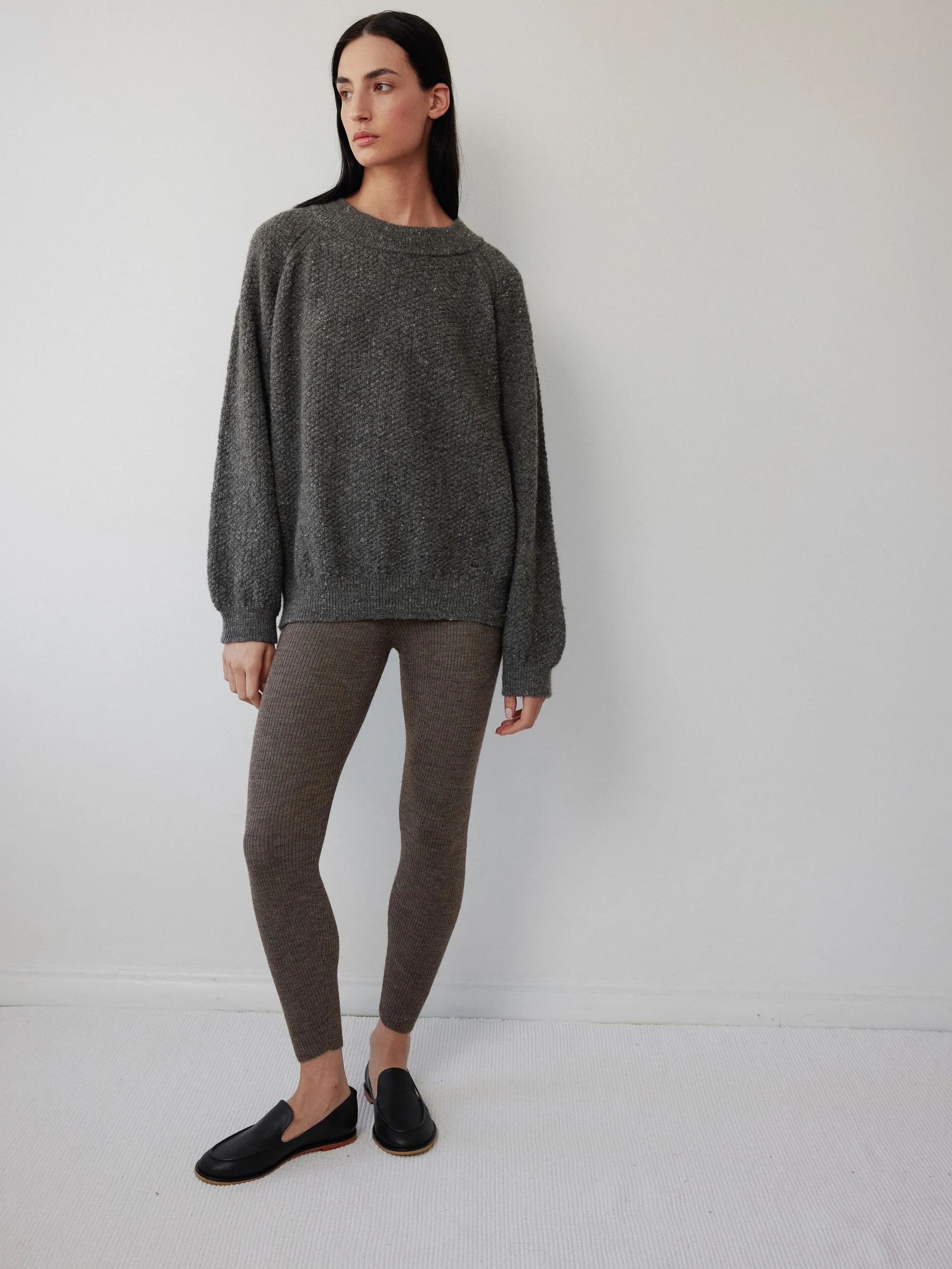 Layering Rib Leggings in Heathered Brown