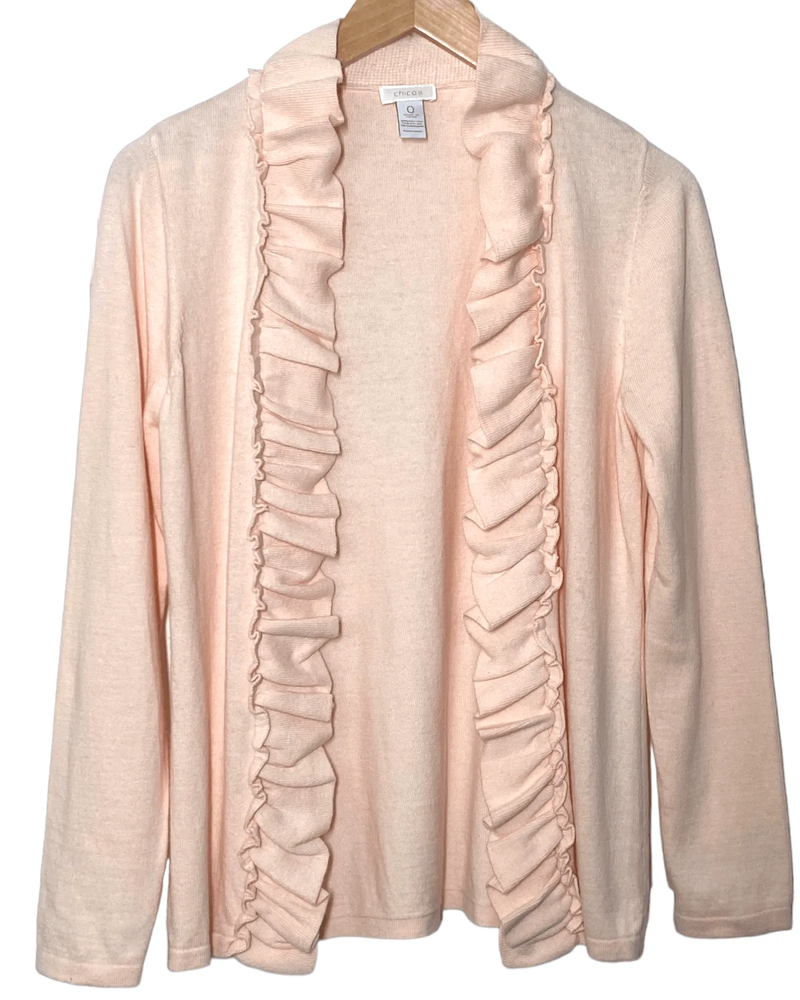 Light Spring Peach Bloom Cashmere Ruffle Cardigan