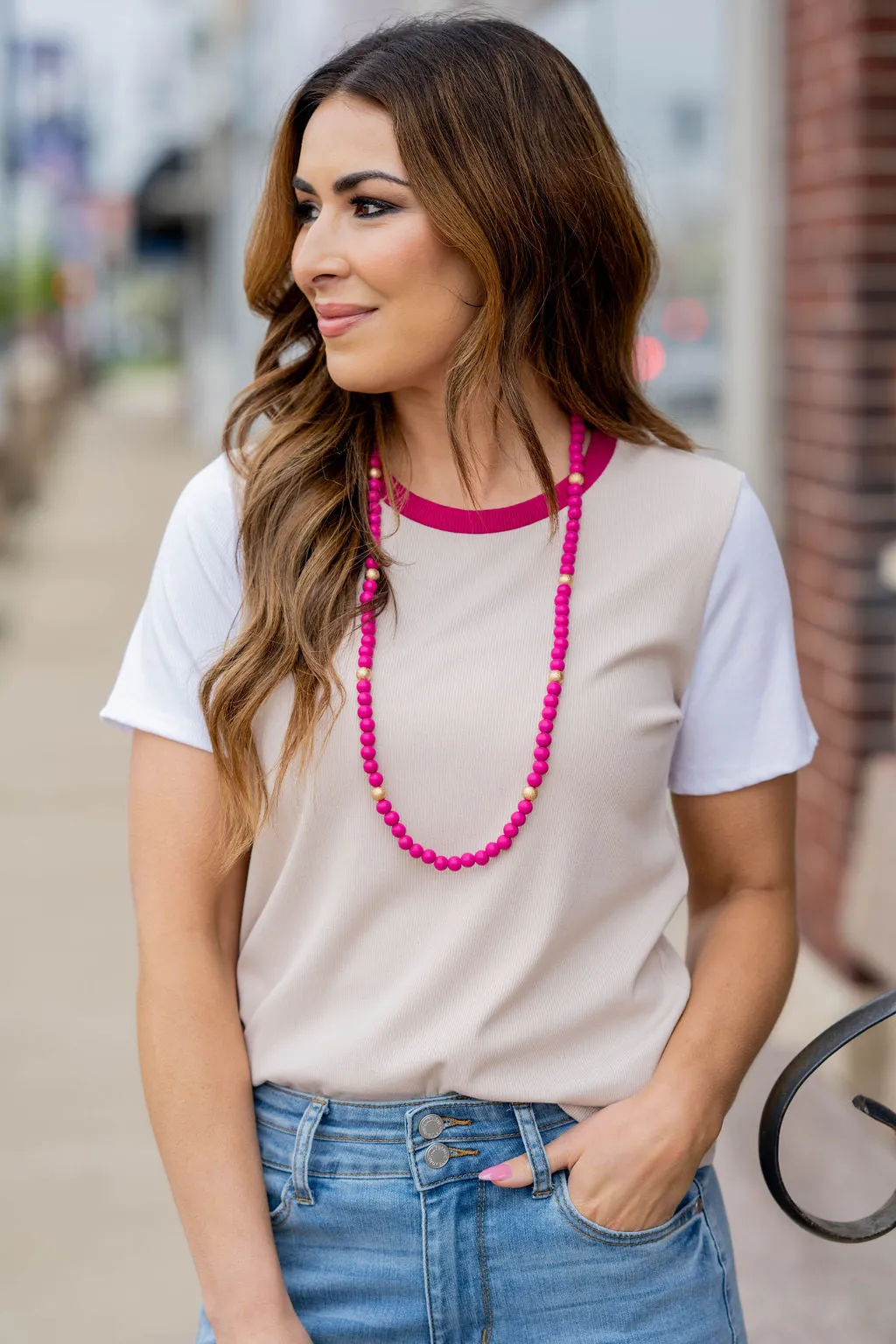 Lightly Ribbed Tri Color Tee