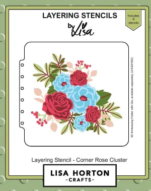Lisa Horton Crafts 6x6 Layering Stencils - Corner Rose Cluster