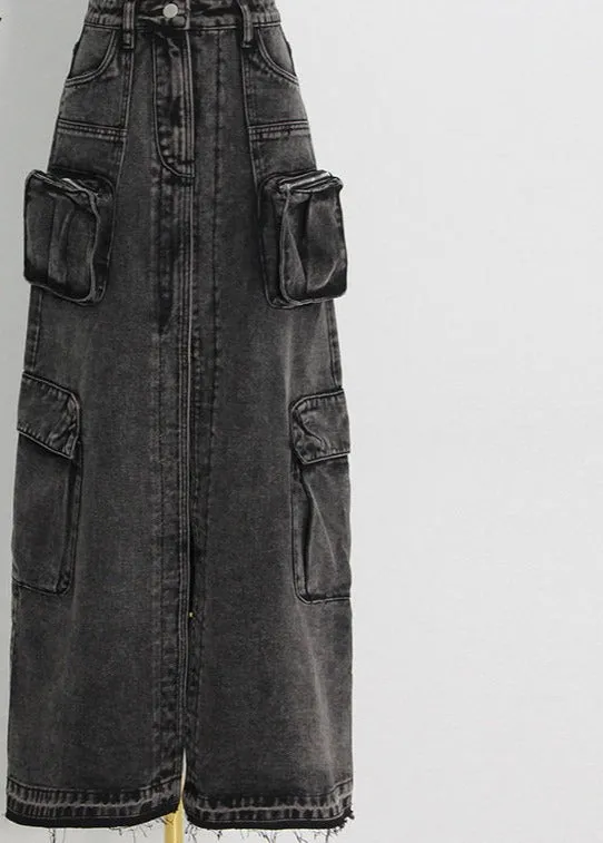 London High Waist Denim Cargo Skirt
