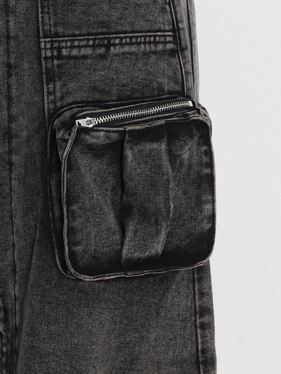 London High Waist Denim Cargo Skirt