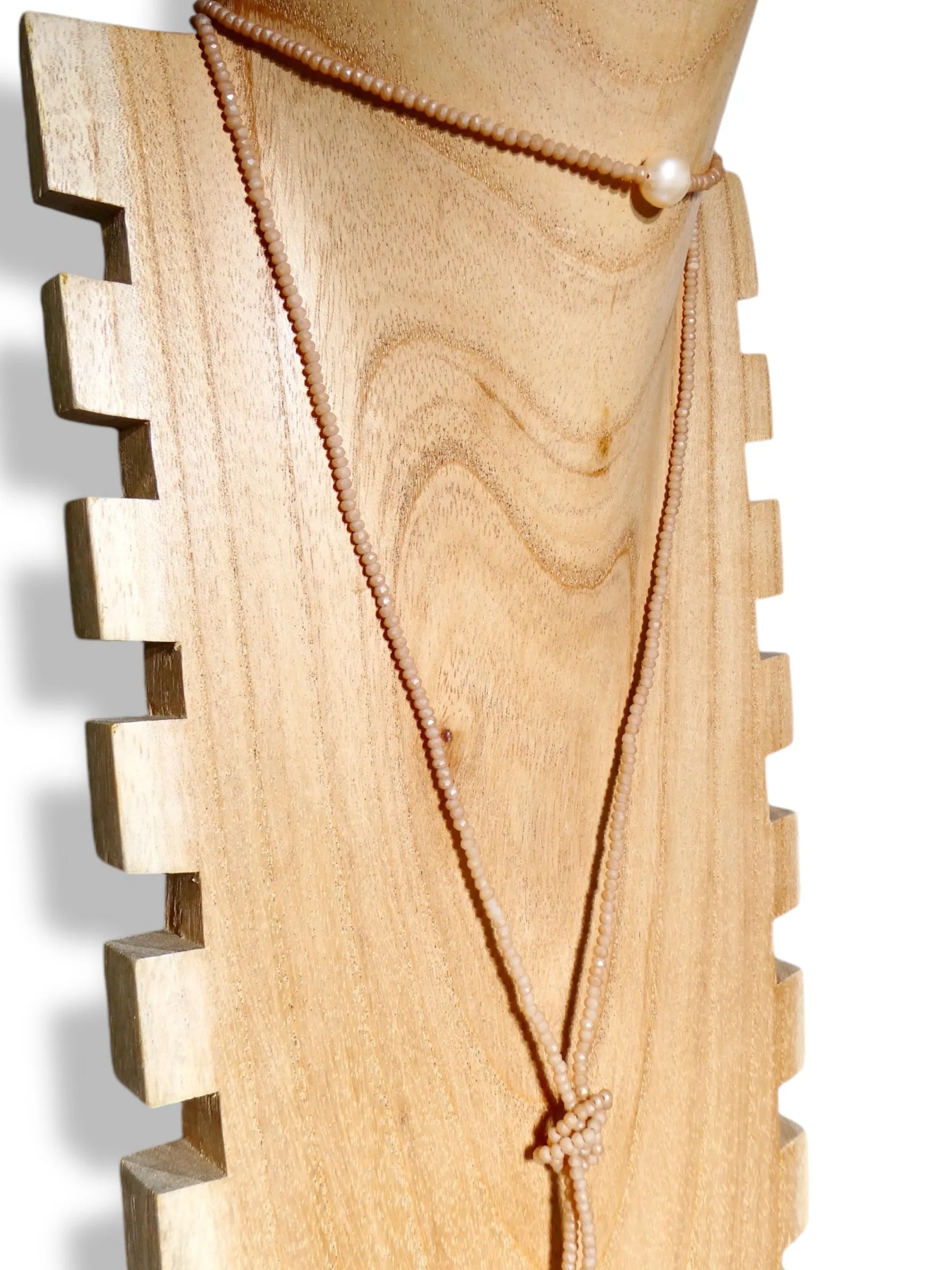 Long Blush Crystal Beaded Lariat with Pearl Centerpiece Bead