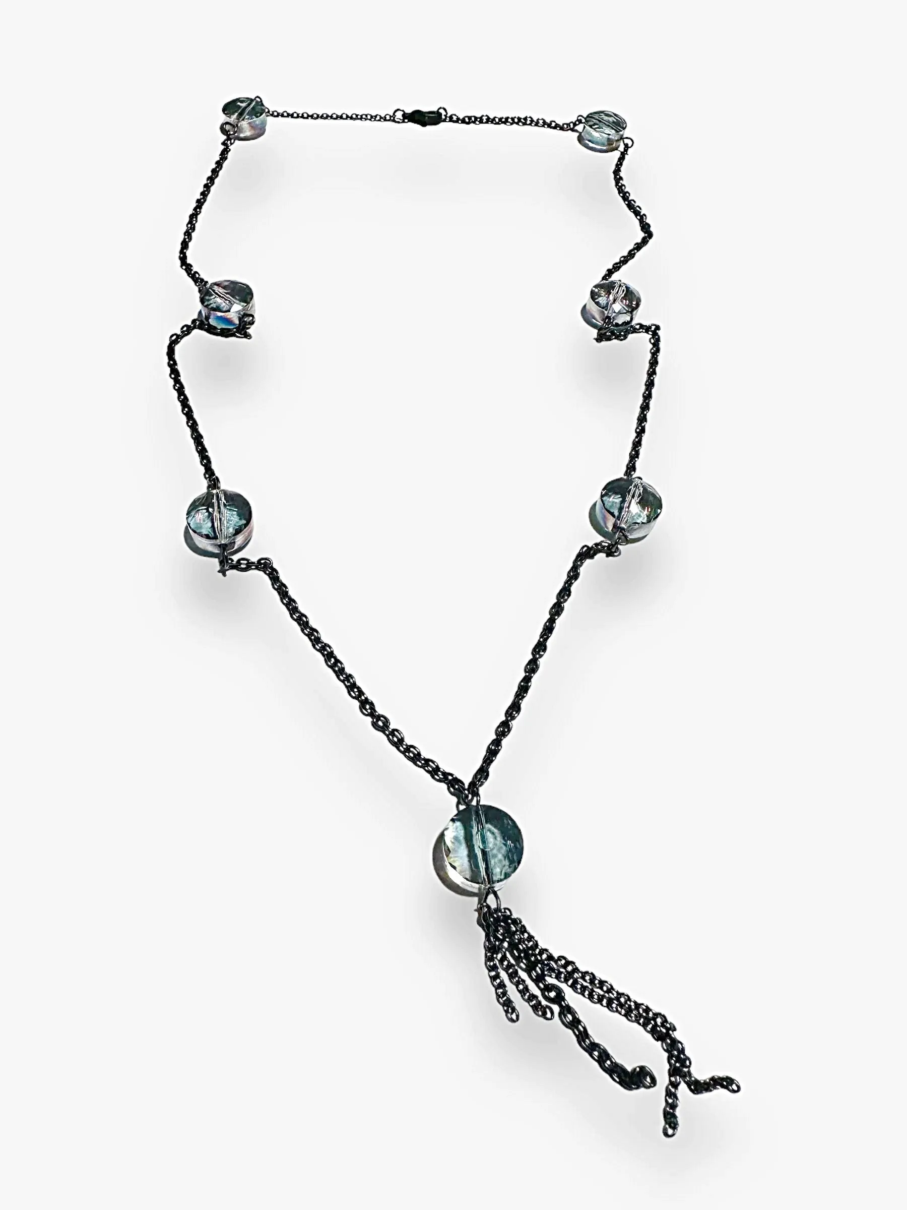 Long crystal and Chain Layering Necklace,