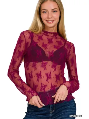 Long Sleeve Lace See-Through Layering Top