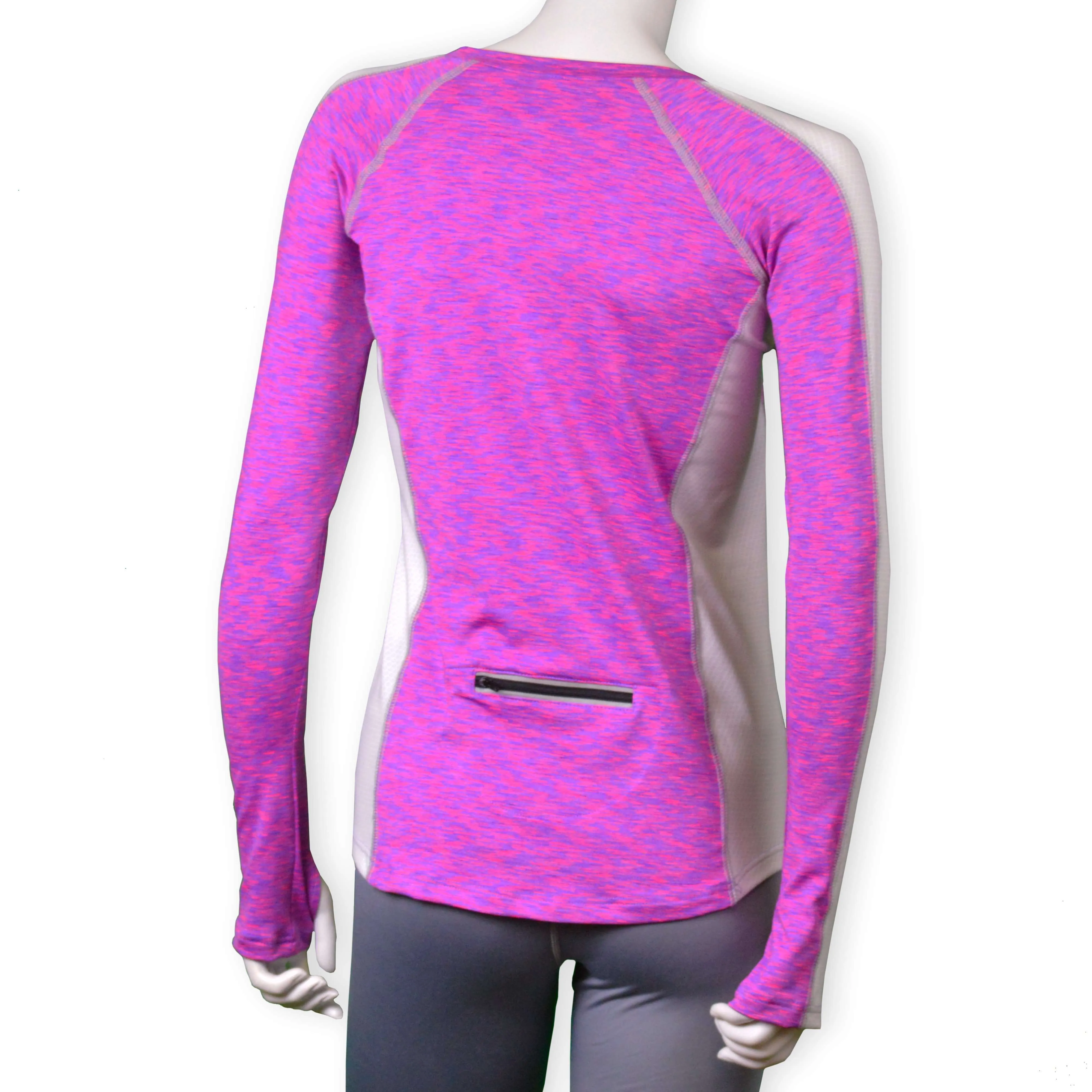 Long Sleeve Reflective Women's Piper Tee in Cosmo/White