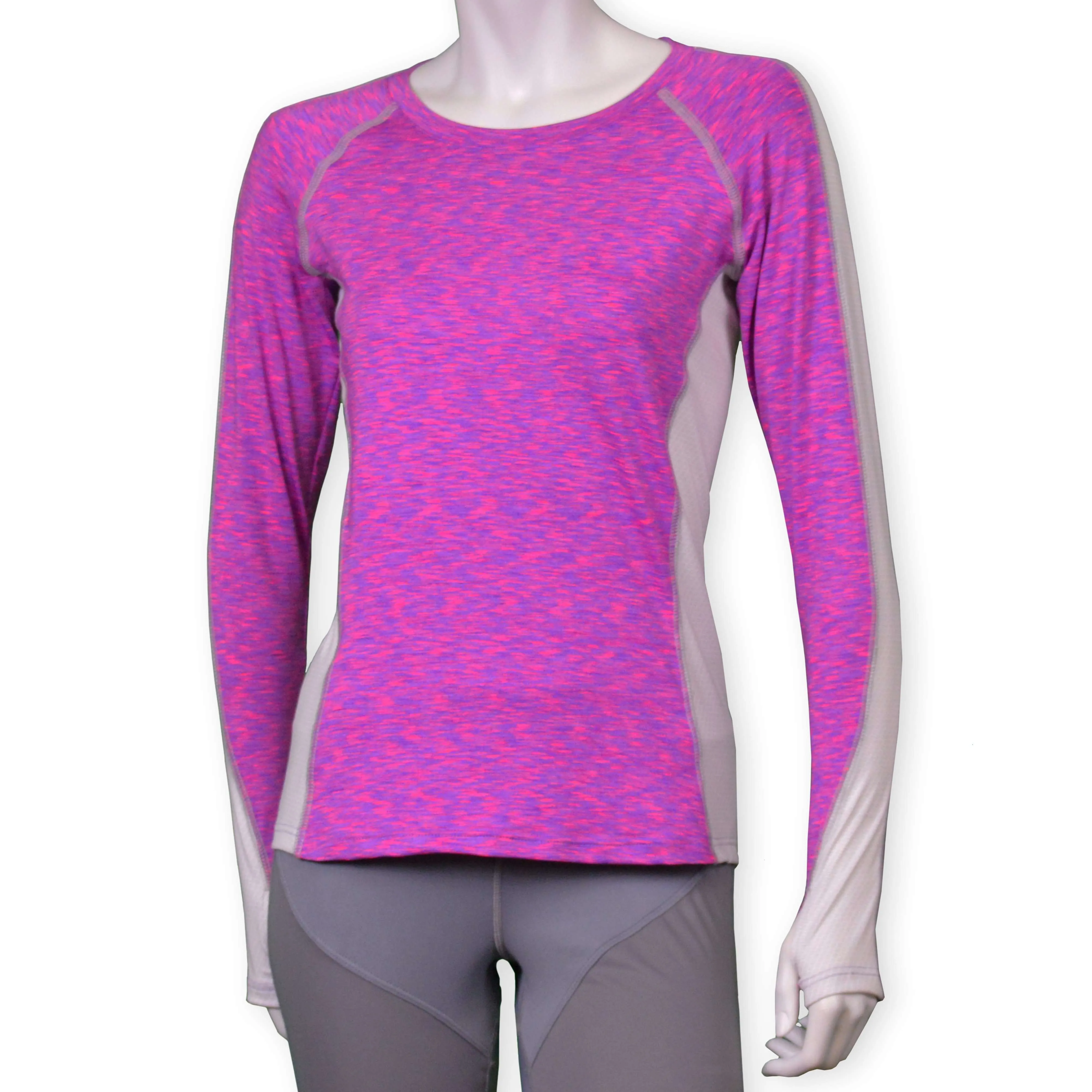 Long Sleeve Reflective Women's Piper Tee in Cosmo/White