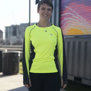 Long Sleeve Reflective Women's Piper Tee in Flo Lime / Black