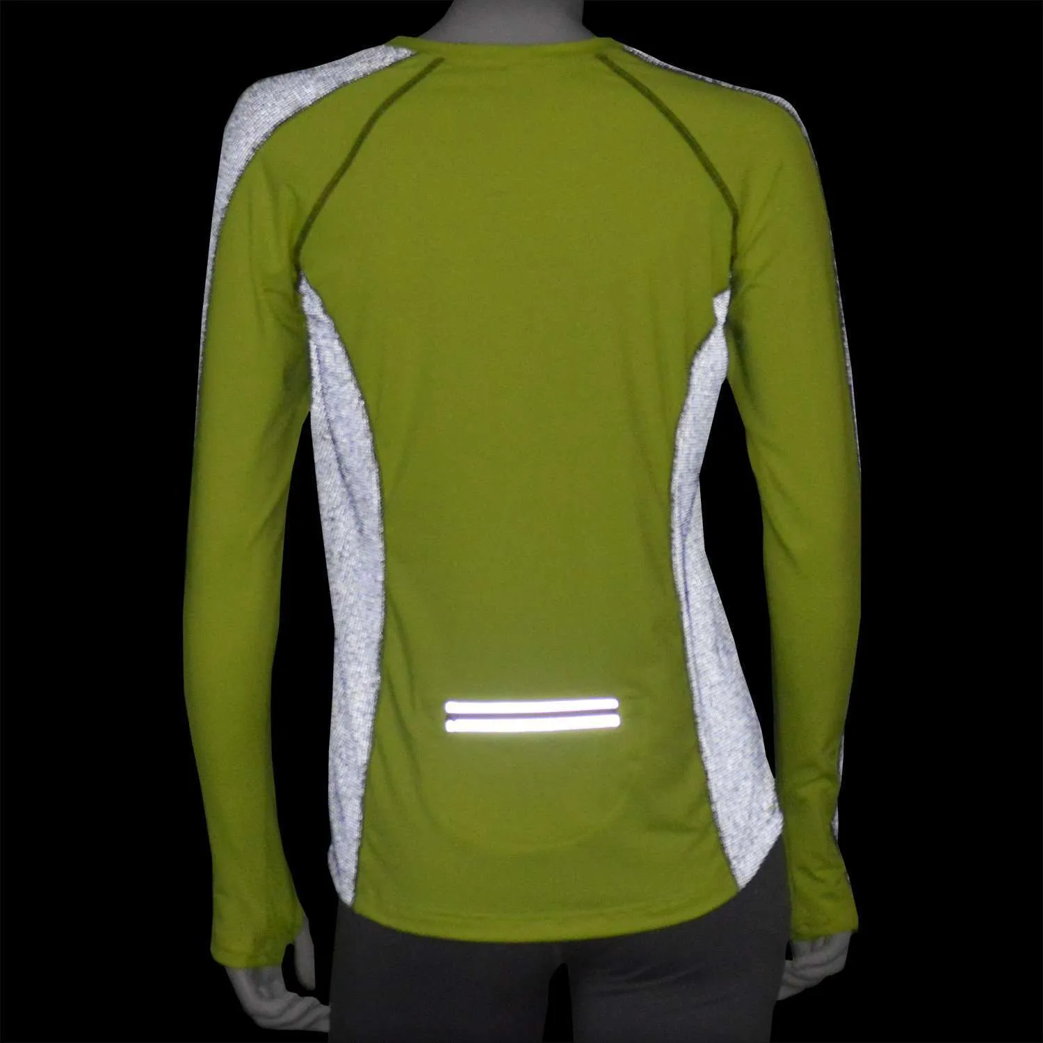 Long Sleeve Reflective Women's Piper Tee in Flo Lime / Black