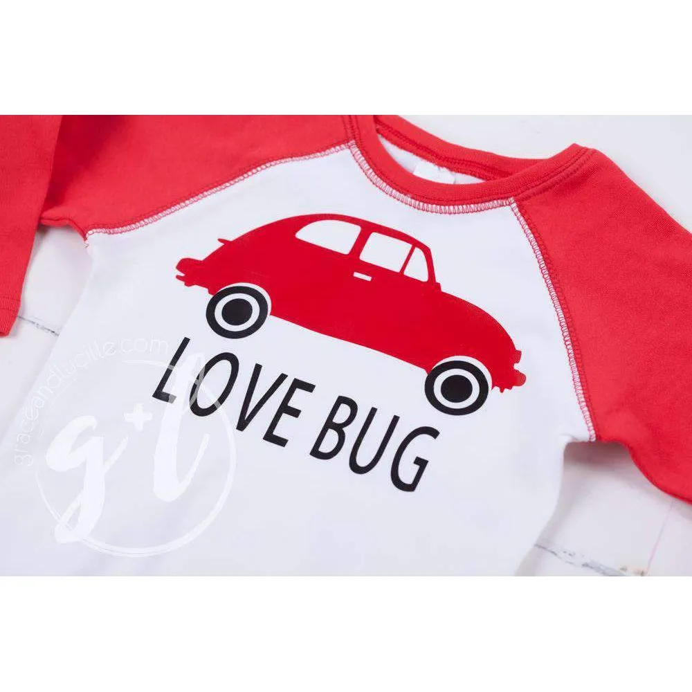 Love Bug Boys Valentines Raglan Sleeve Shirt or Onesie