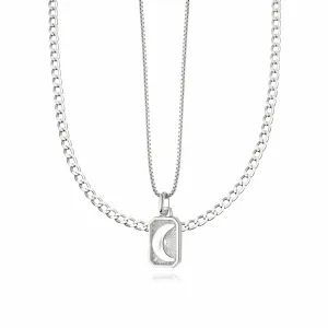 Luna Curb Necklace Layering Set Sterling Silver
