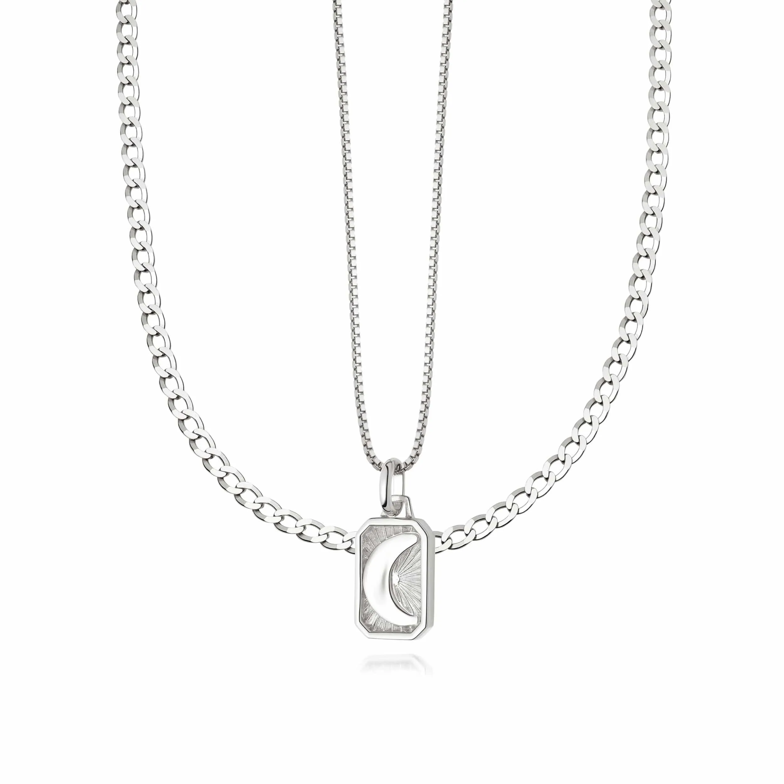 Luna Curb Necklace Layering Set Sterling Silver