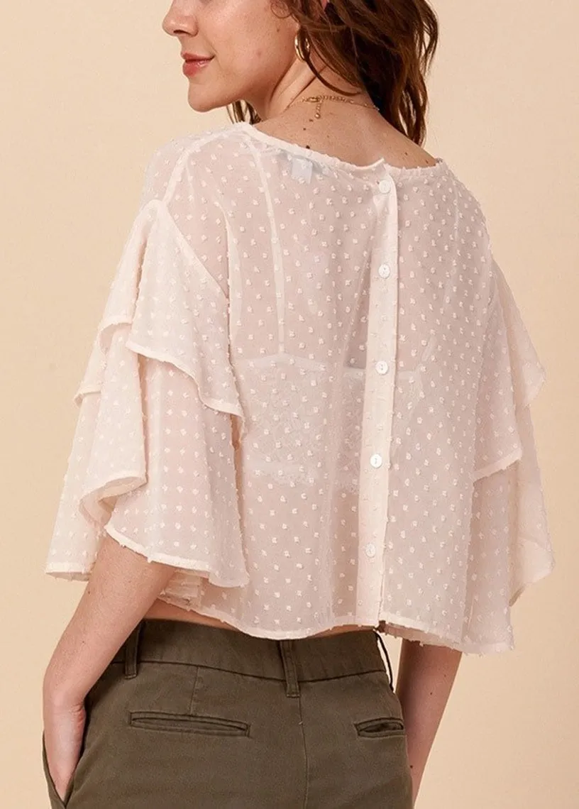 Mackey Ivory Swiss Dotted Short Sleeve Crop Top