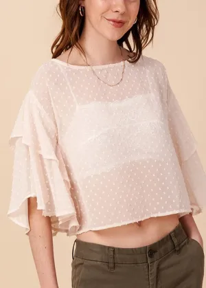 Mackey Ivory Swiss Dotted Short Sleeve Crop Top
