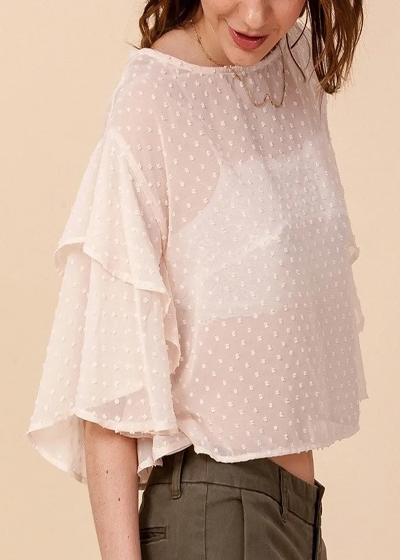 Mackey Ivory Swiss Dotted Short Sleeve Crop Top