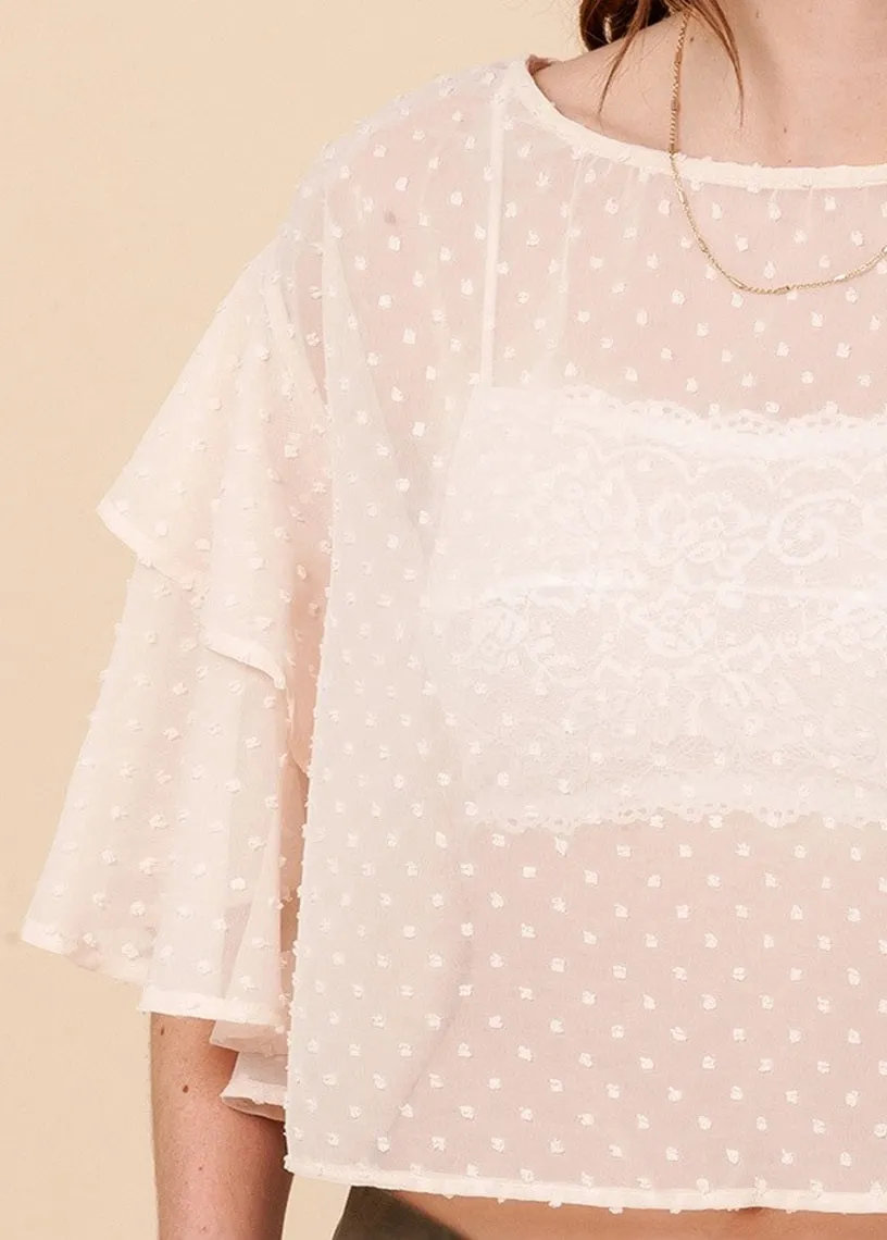 Mackey Ivory Swiss Dotted Short Sleeve Crop Top