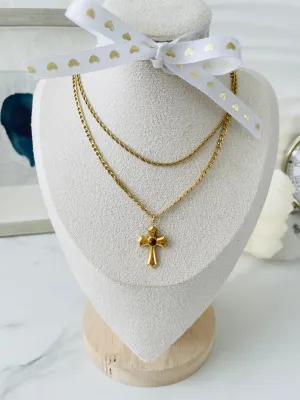 Malena, 2 Layering Necklace, Gold Stainless Steel