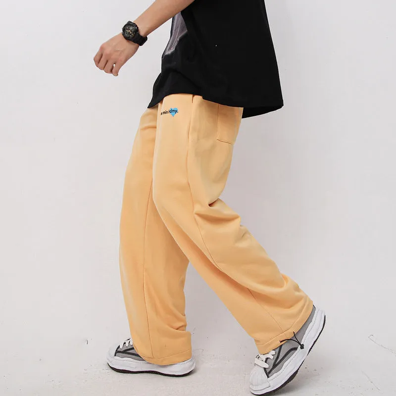 Man Fall Outfits Cargo Pants Autumn and Winter Solid Color Ribbon Straight Casual Pants Overalls Ankle-Tied Trousers
