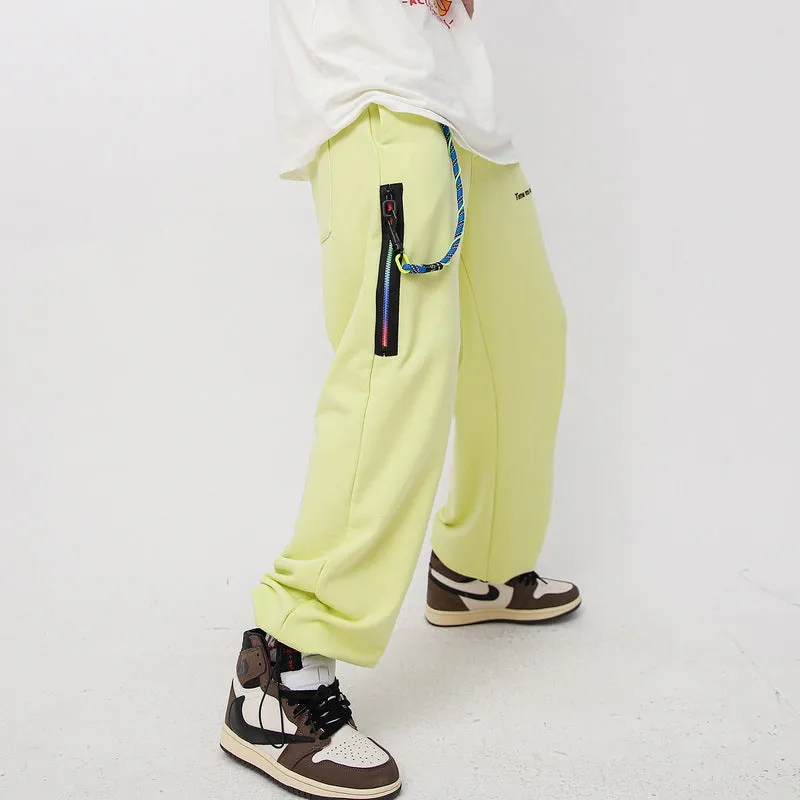 Man Fall Outfits Cargo Pants Autumn and Winter Solid Color Ribbon Straight Casual Pants Overalls Ankle-Tied Trousers