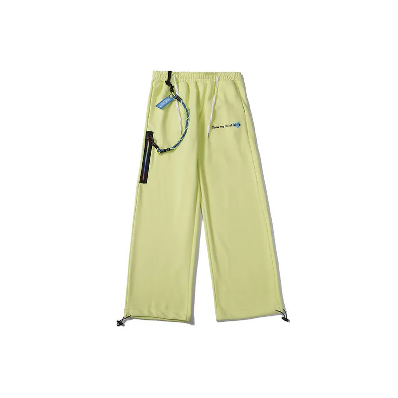 Man Fall Outfits Cargo Pants Autumn and Winter Solid Color Ribbon Straight Casual Pants Overalls Ankle-Tied Trousers