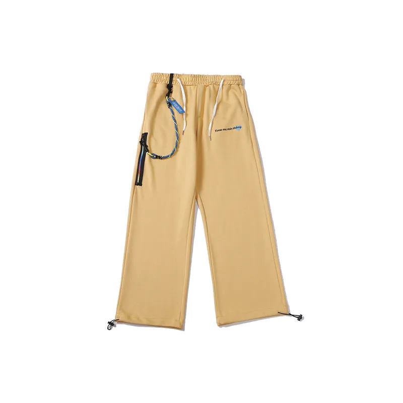 Man Fall Outfits Cargo Pants Autumn and Winter Solid Color Ribbon Straight Casual Pants Overalls Ankle-Tied Trousers