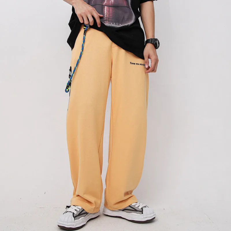 Man Fall Outfits Cargo Pants Autumn and Winter Solid Color Ribbon Straight Casual Pants Overalls Ankle-Tied Trousers