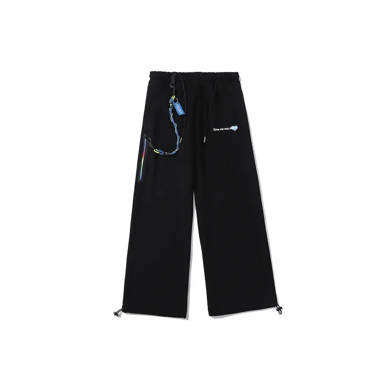 Man Fall Outfits Cargo Pants Autumn and Winter Solid Color Ribbon Straight Casual Pants Overalls Ankle-Tied Trousers