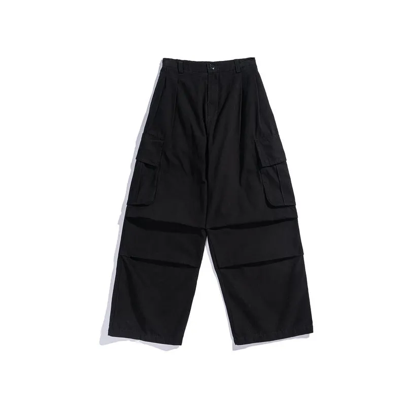 Man Fall Outfits Cargo Pants Multi-Pocket Wide-Leg Overalls Men's and Women's Loose All-Matching Drawstring Ankle-Tied Casual Pants