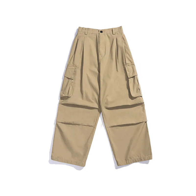 Man Fall Outfits Cargo Pants Multi-Pocket Wide-Leg Overalls Men's and Women's Loose All-Matching Drawstring Ankle-Tied Casual Pants