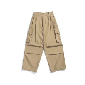 Man Fall Outfits Cargo Pants Multi-Pocket Wide-Leg Overalls Men's and Women's Loose All-Matching Drawstring Ankle-Tied Casual Pants