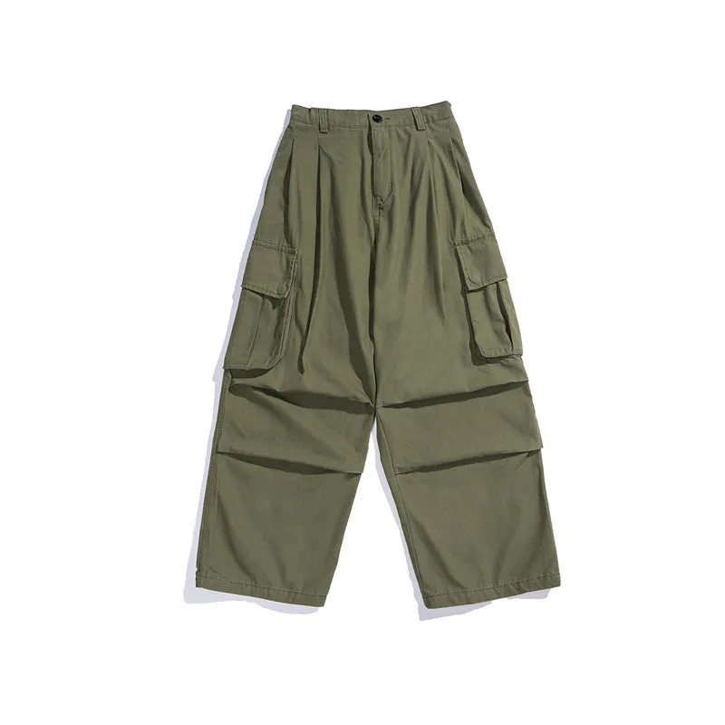 Man Fall Outfits Cargo Pants Multi-Pocket Wide-Leg Overalls Men's and Women's Loose All-Matching Drawstring Ankle-Tied Casual Pants