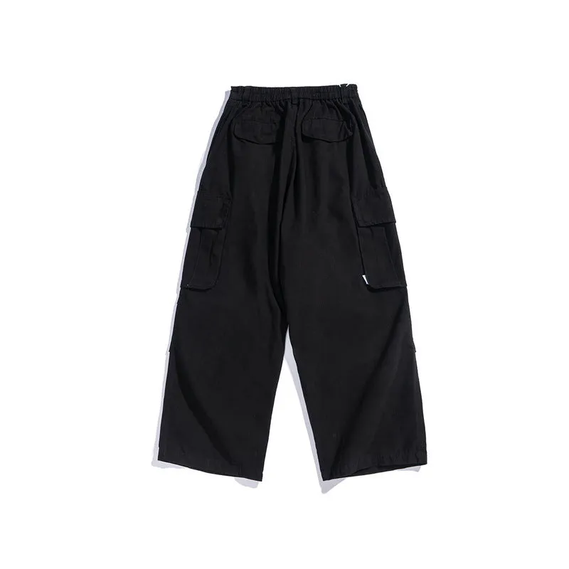Man Fall Outfits Cargo Pants Multi-Pocket Wide-Leg Overalls Men's and Women's Loose All-Matching Drawstring Ankle-Tied Casual Pants