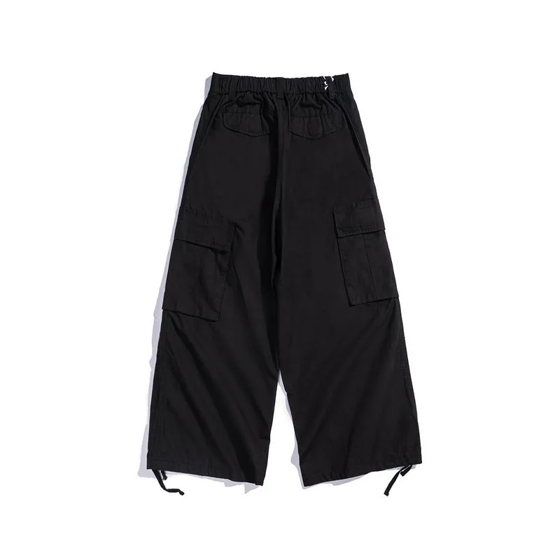 Man Fall Outfits Cargo Pants Straight Cargo Pants Men's Retro Loose Wide Leg Leisure Drawstring Ankle-Tied Trousers