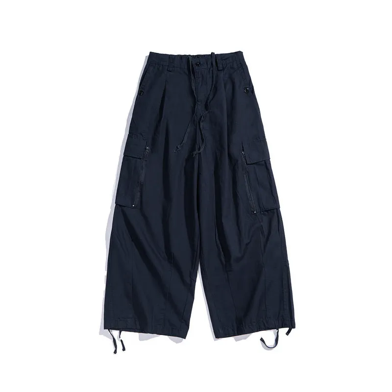 Man Fall Outfits Cargo Pants Straight Cargo Pants Men's Retro Loose Wide Leg Leisure Drawstring Ankle-Tied Trousers