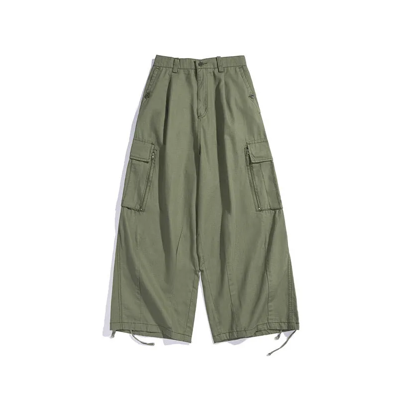 Man Fall Outfits Cargo Pants Straight Cargo Pants Men's Retro Loose Wide Leg Leisure Drawstring Ankle-Tied Trousers