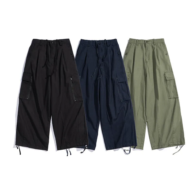 Man Fall Outfits Cargo Pants Straight Cargo Pants Men's Retro Loose Wide Leg Leisure Drawstring Ankle-Tied Trousers